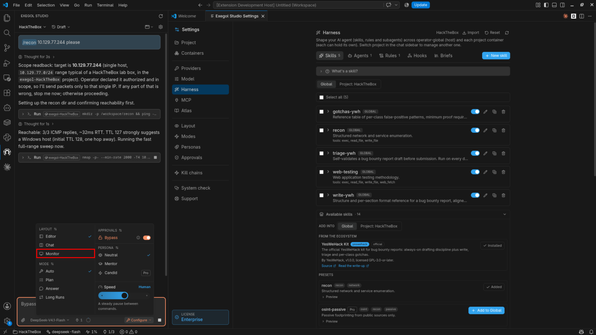 The Configure menu with Monitor selected from the layout options.